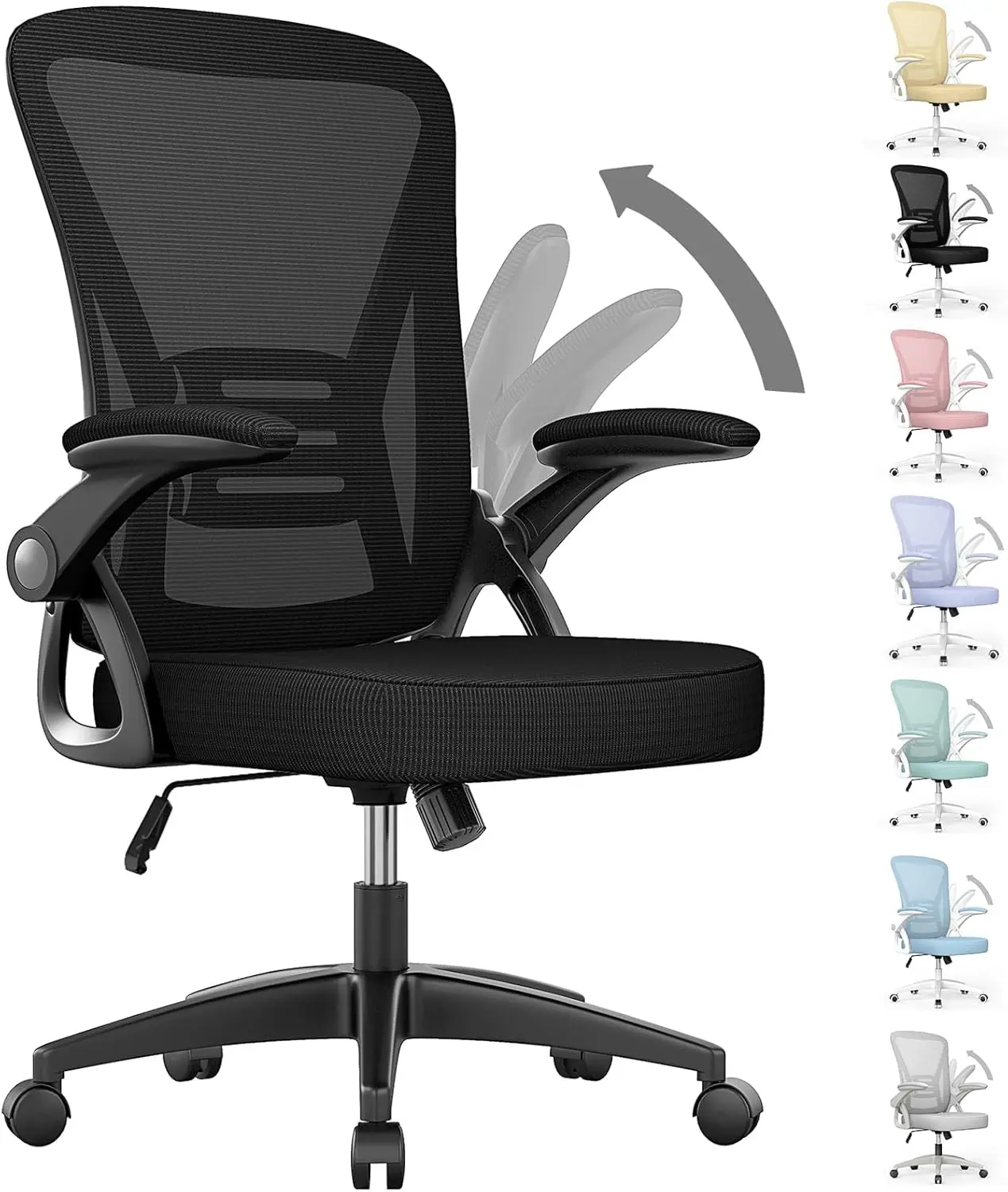 

Ergonomic Office Chair with Adjustable Height, Flip-Up Arms, Lumbar Support, Breathable Mesh for Home and Work