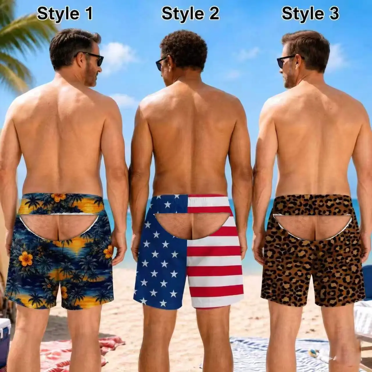 Summer Funny Body Print Hawaiian Beach Short Personalized Vacation Travel Gifts for Men Swim Trunks Fake Underwear Beach Shorts