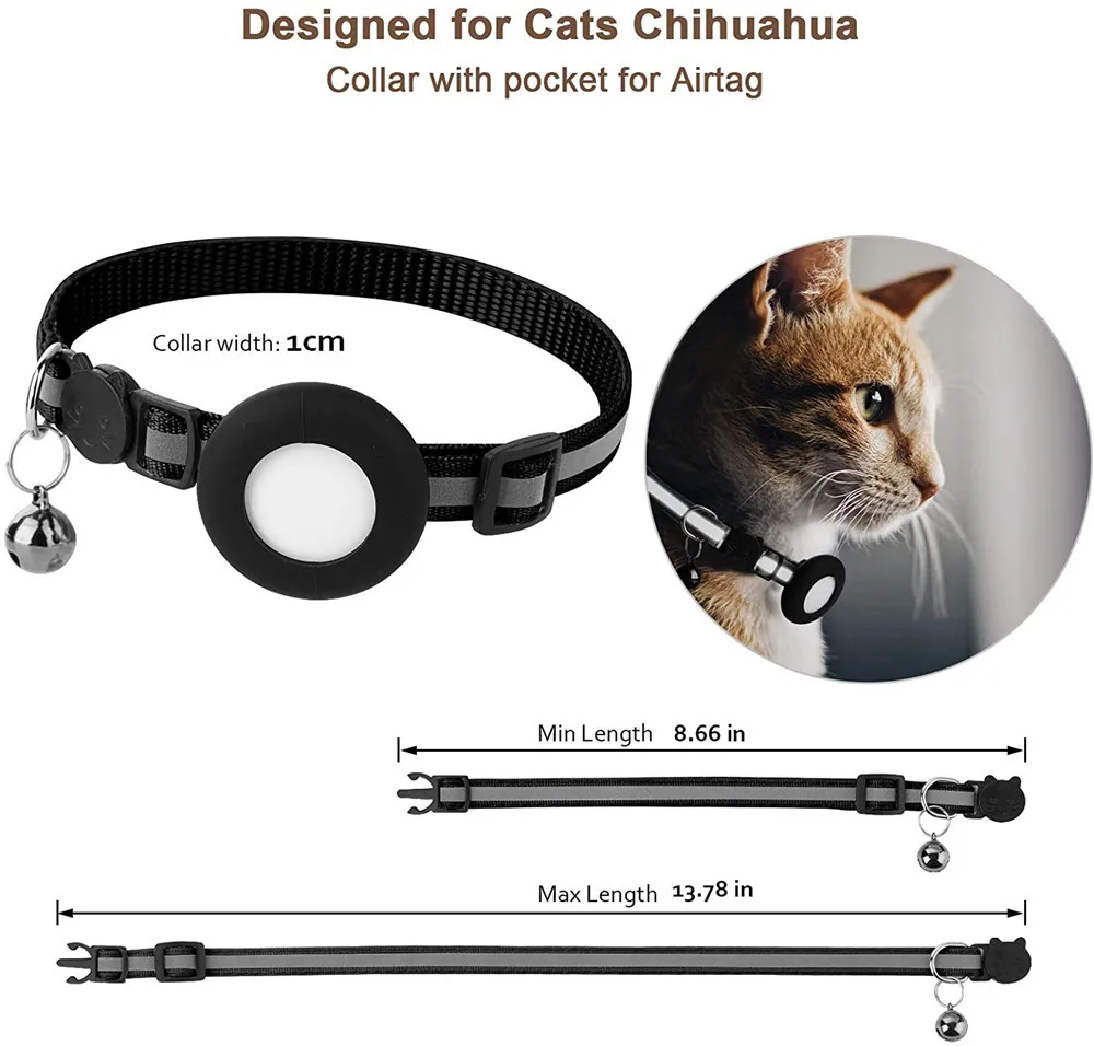 Airtag Cat Collar, Reflective Breakaway Safety Buckle with Bell, Adjustable Anti-Lost GPS Collar Holder for Kittens Puppies image 5