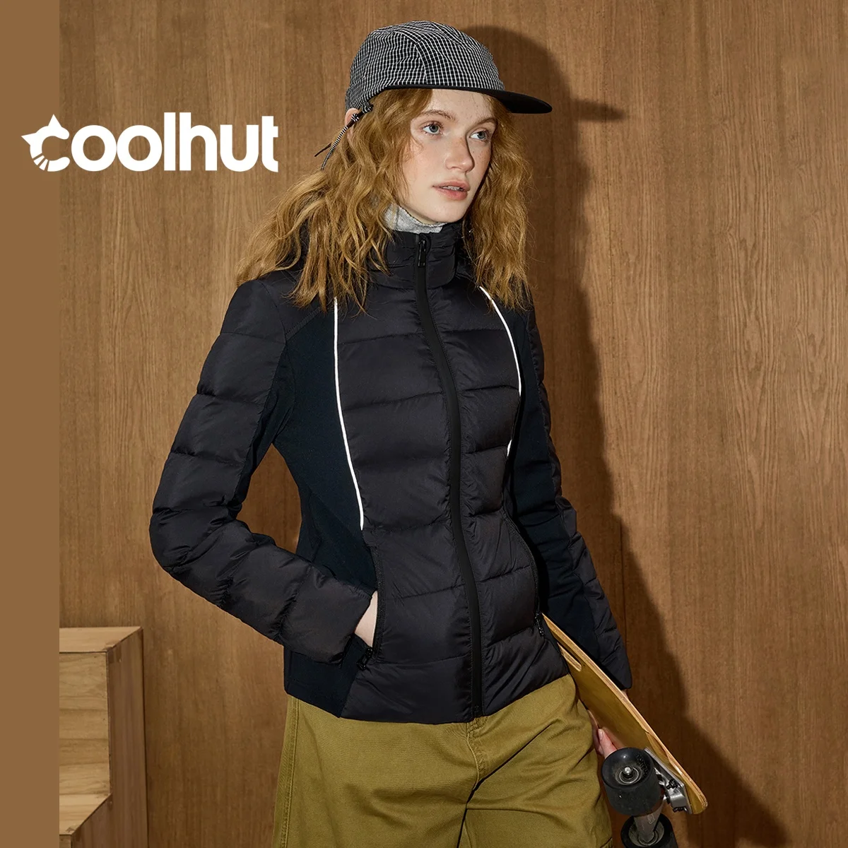 2025年冬 レディース 90%ダウン フード付きパーカー スリムフィット ウエストシェイプ パファージャケット 軽量 キルティングジャケット パネルデザイン テーラードコート