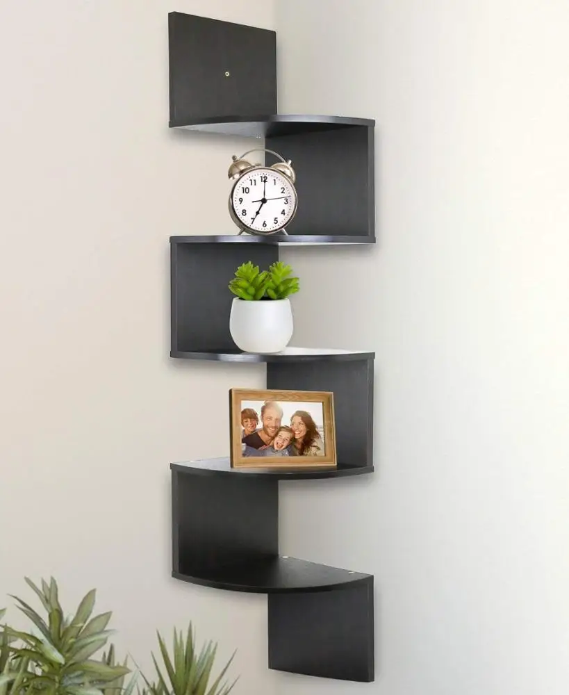 5 Tier Corner Wall Shelf Finish Floating Shelf Corner Bookcase Shelf