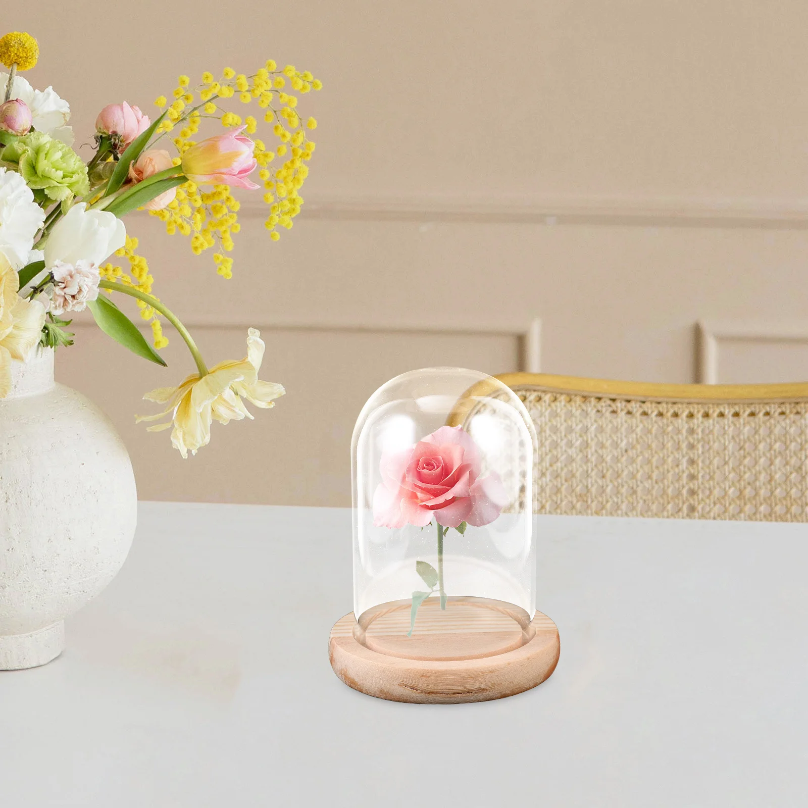 

Preserved Flower Glass Dome Display Transparent Glass Dome with Base Decorative Cover for Micro Landscape Home Office