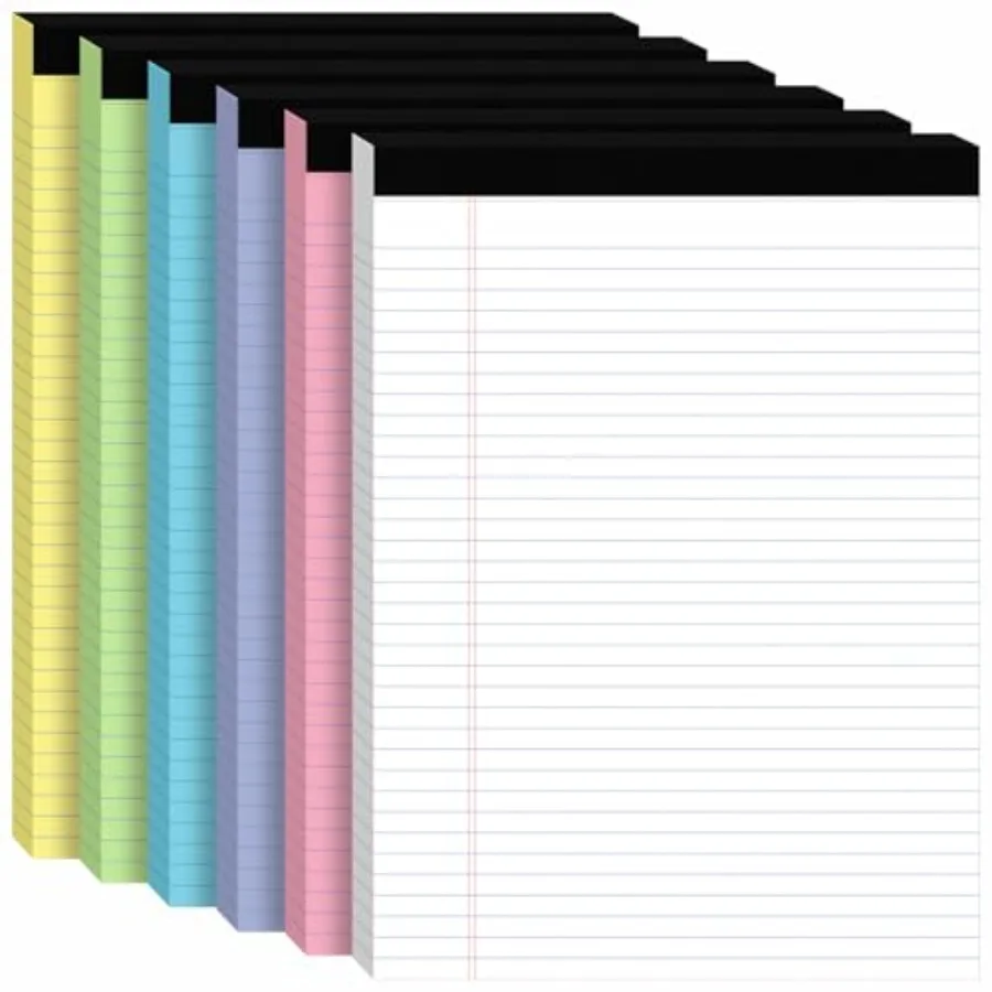 

6Packs Legal Pads 8.5 x 11 Inch, 50Sheets/Pack, College Ruled and Perforated Colored Writing Pads, Pads of Paper 8.5 x 11, Line