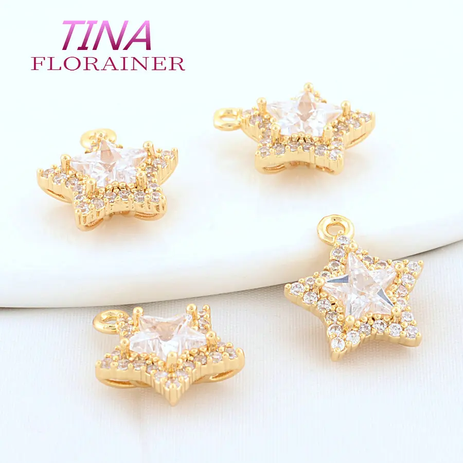 4PCS 13,5*15MM 18K Gold Farbe Überzogen und Zirkon Stern Charms Anhänger Schmuck Machen Liefert Diy zubehör – Detail 5
