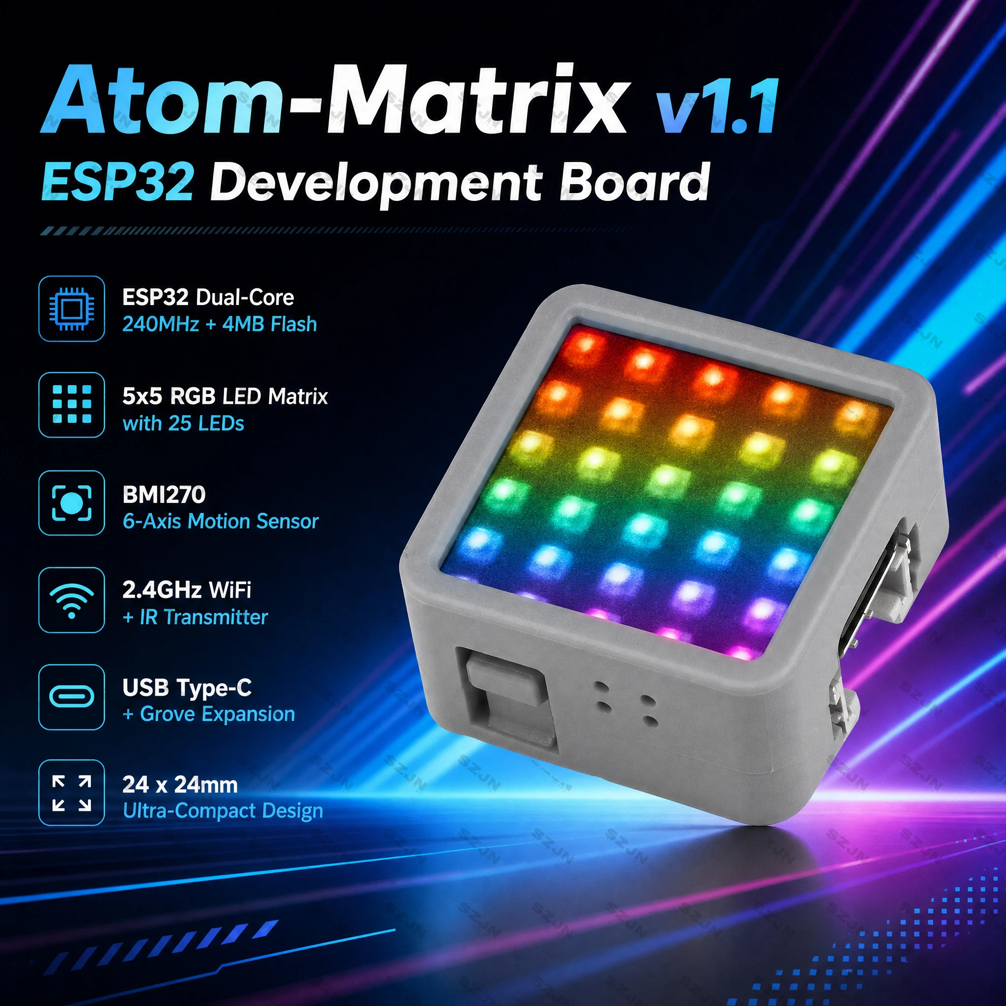 M5Stack Atom-Matrix V1.1 ESP32 Mini Development Board 5x5 RGB LED Matrix WiFi IMU Motion Sensor IR Arduino