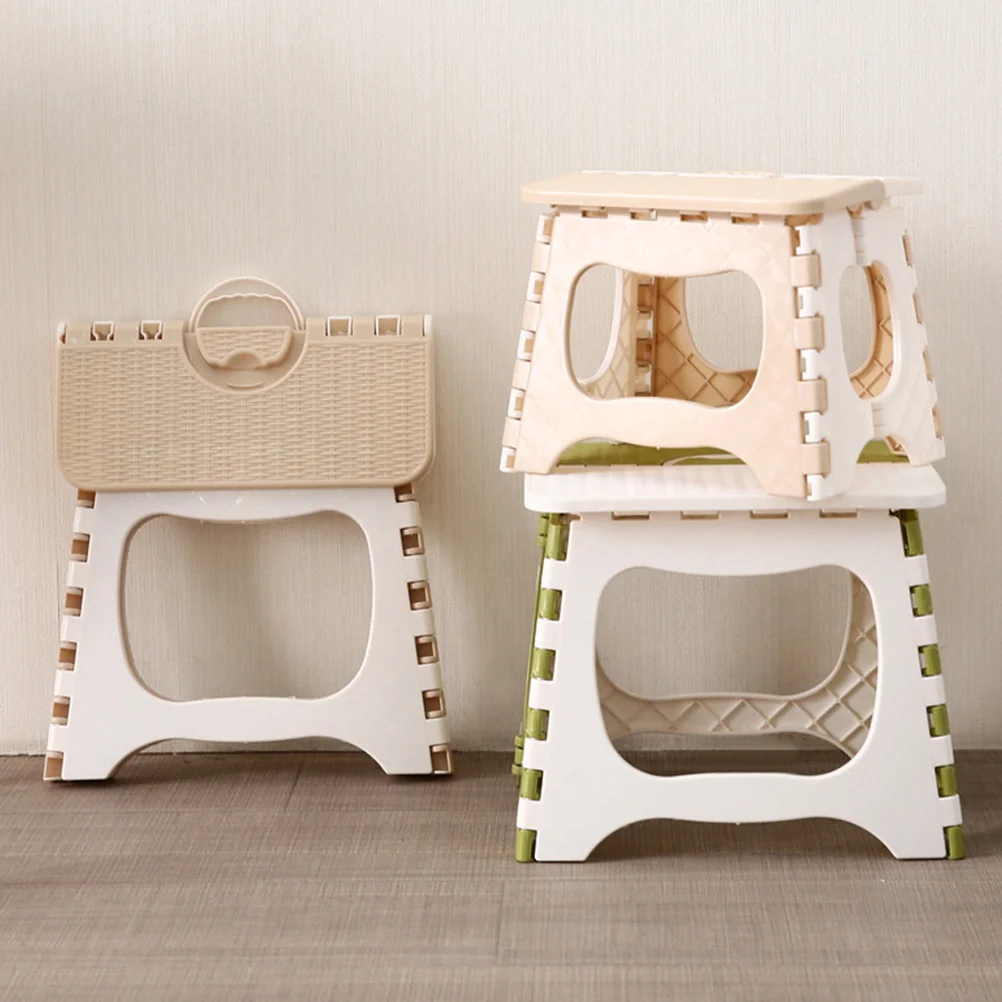 

Portable Folding Stool White Small Durable PP Material Foldable Stool for Home Travel Space-Saving Practical Carry Handle