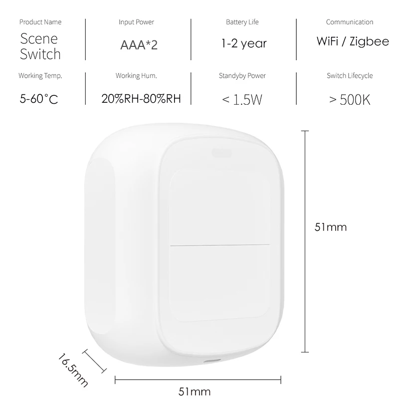 신제품 투야 와이파이/지그비 2 갱 무선 6 씬 스위치 푸시 버튼 컨트롤러, 투야 장치용 배터리 구동 자동화 시나리오
