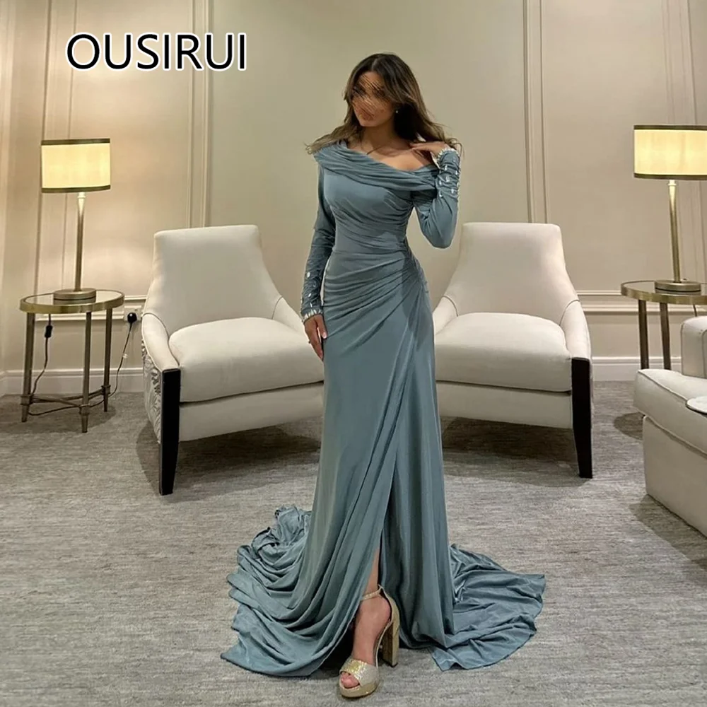 Customized Saudi Arab One Shoudler Satin Pleated Prom Evening Dress Sheath Backless Side Slit Prom Cocktail Dress with Crystal