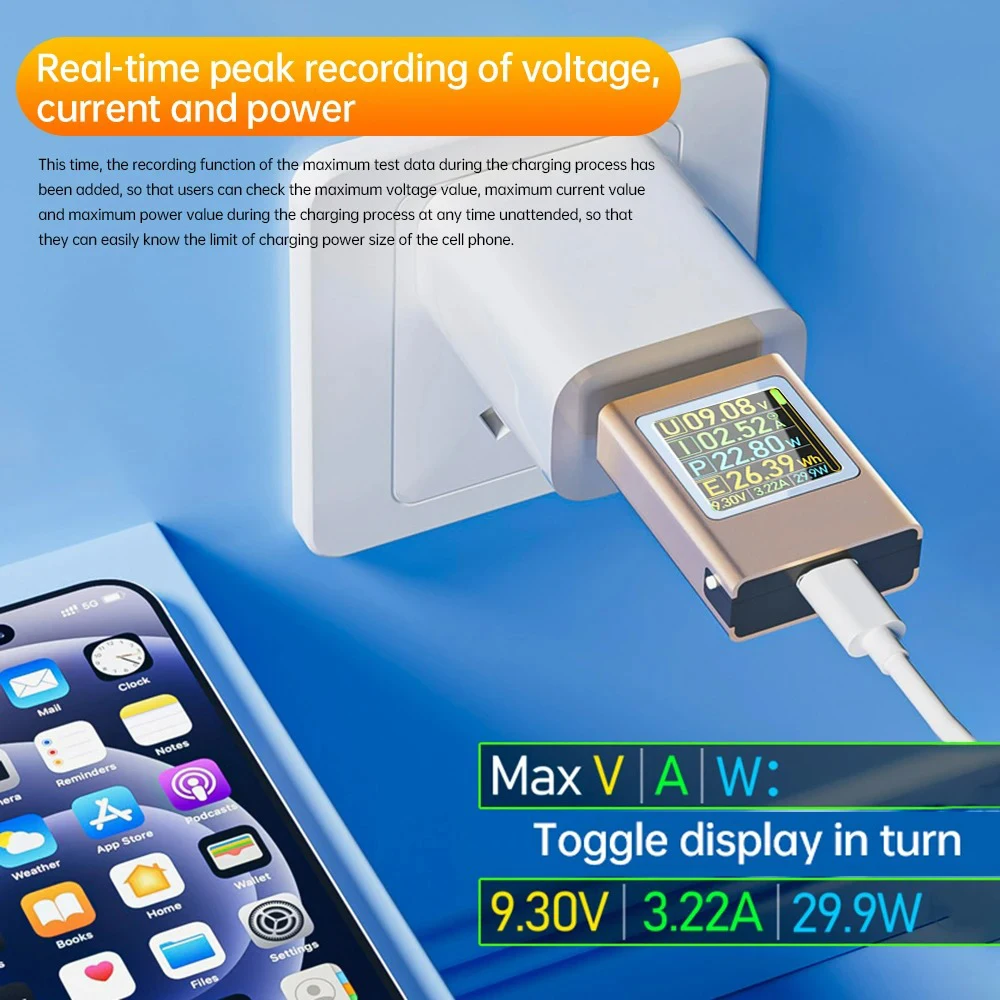 

Тестер измерителя мощности USB Type-C Измеритель постоянного напряжения и тока постоянного тока 4,5-50 В 0-12 А Цветной светодиодный дисплей для зарядных устройств Кабель Power Bank