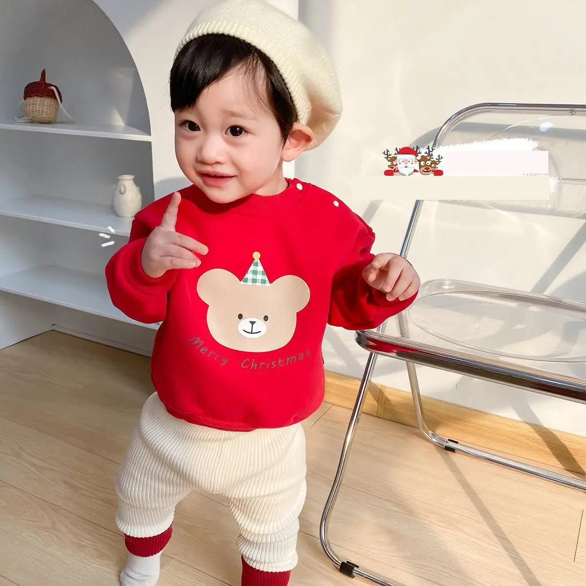 2027 Winter Children Fleece Sweatshirt Christmas Boys Girls Cute Cartoon Bear Pullover Kids Warm Sweatshirts Baby Clothes