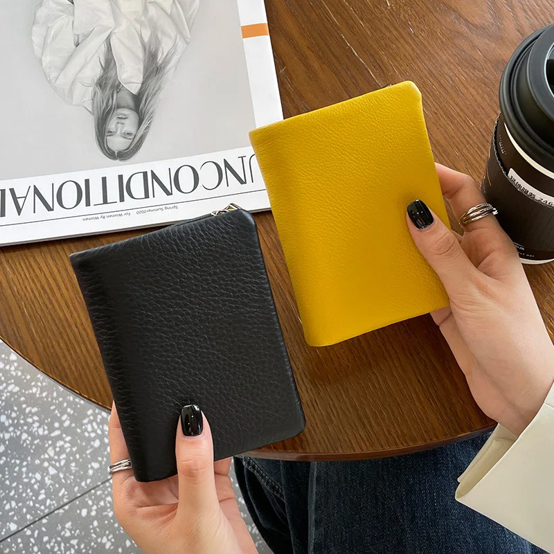 2026 Genuine Leather Wallet Women, Short Folding Top Layer Cowhide, Multi-position Vertical Wallet