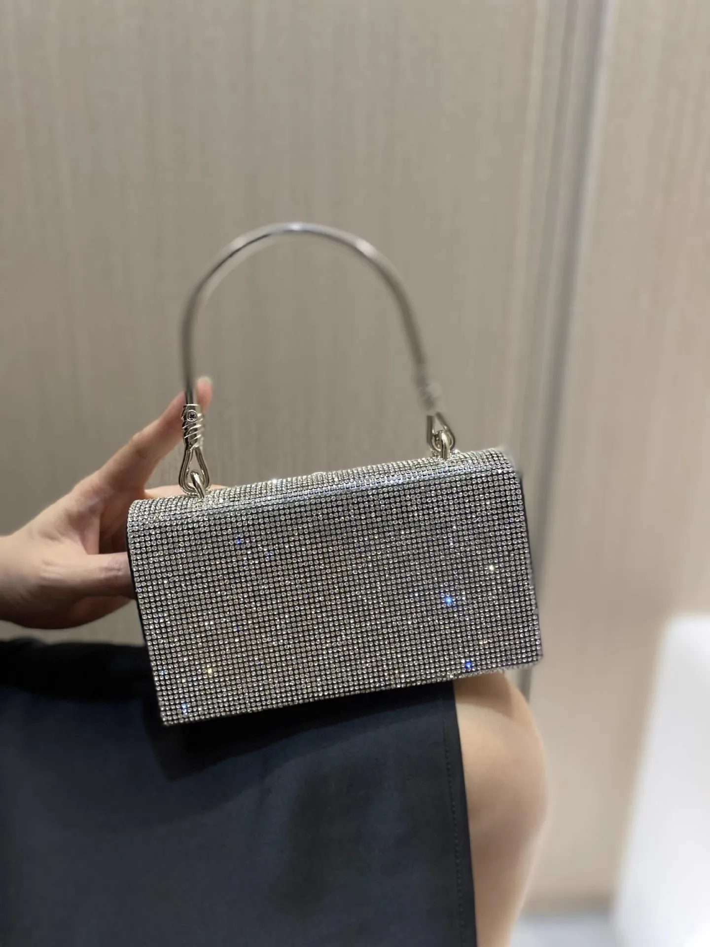 Borsa da donna di lusso con nappa lucida glitterata, strass di cristallo, borsa da sera con diamanti, pochette per festa di nozze, borsa a tracolla