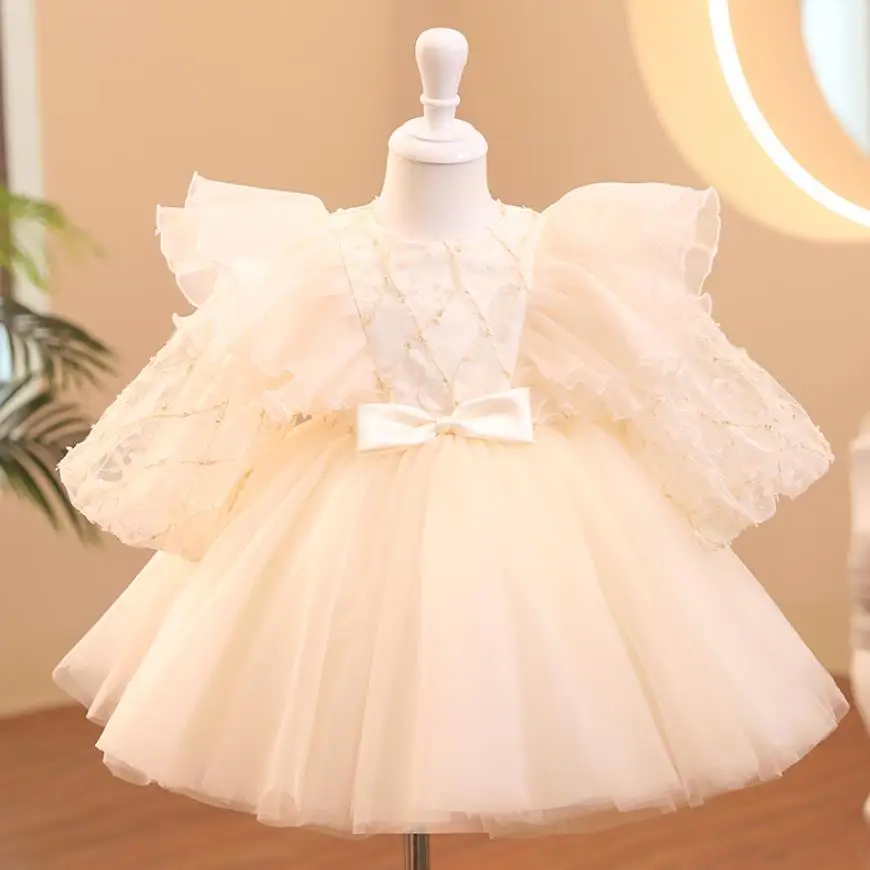 

Children's Princess Ball Gown Bow Mesh Stitching Wedding Birthday Party Christening Prom Dresses For Girls A1799