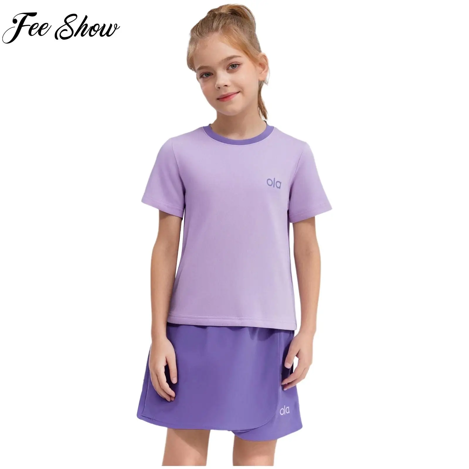 

2025 Fashion Girls Casual Outfit Contrast Short Sleeve T-shit with Elastic Waistband Pockets Shorts 2-piece Sportswear Outfits