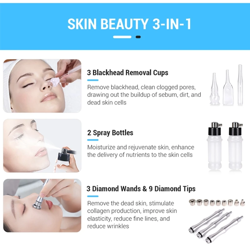 Professional Diamond Microdermabrasion Machine For Facial Peeling Skin Care Blackhead Removal Water Spray Exfoliation Machine