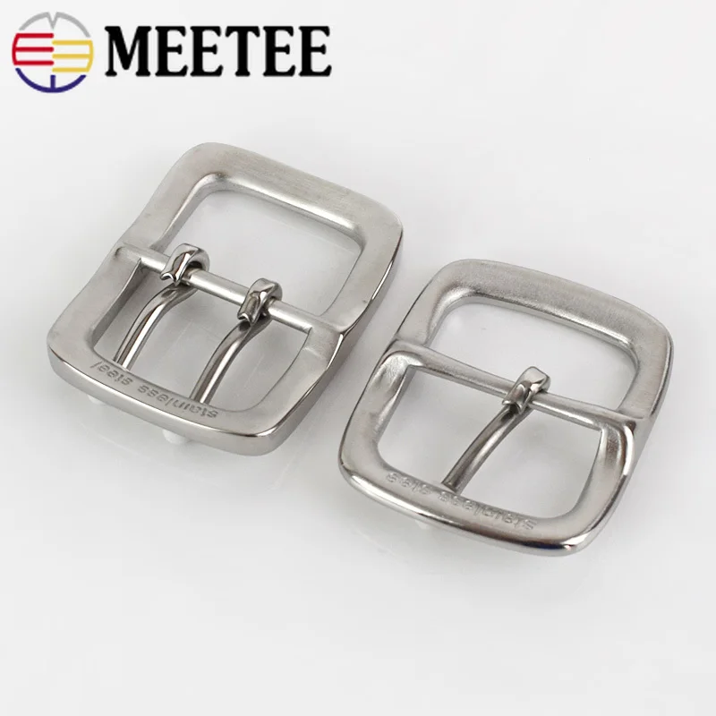 Meetee 1pc 40mm Stainless Steel Single Double Pin Buckles Men\'s Belt Buckle Head DIY High Quality Hardware Leather Accessories