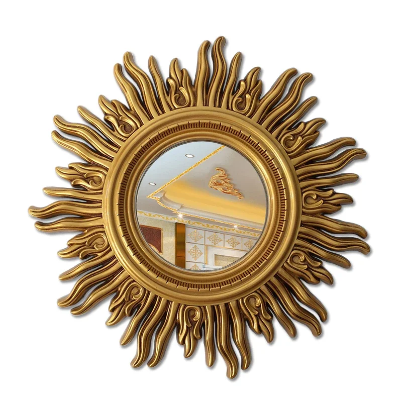 European porch retro sun decorative mirror living room wall decoration round mirror storefront decoration frame decoration home