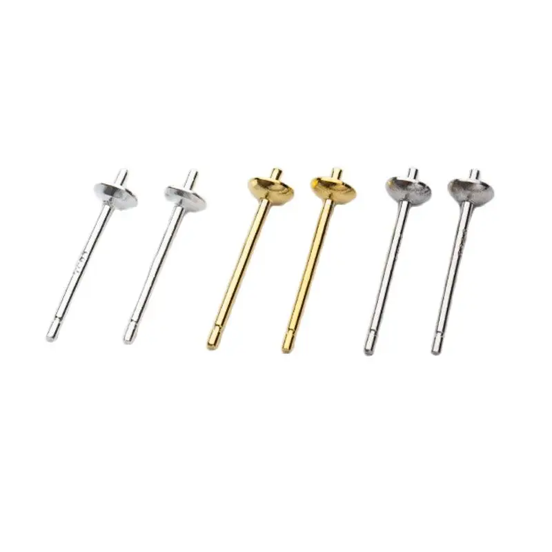 2pairs 100% 925 Sterling Silver Stud Earring Findings Dia 3mm 4mm 5mm 6mm Blank Pearl Cap Earring Pin Trays DIY Jewelry Make