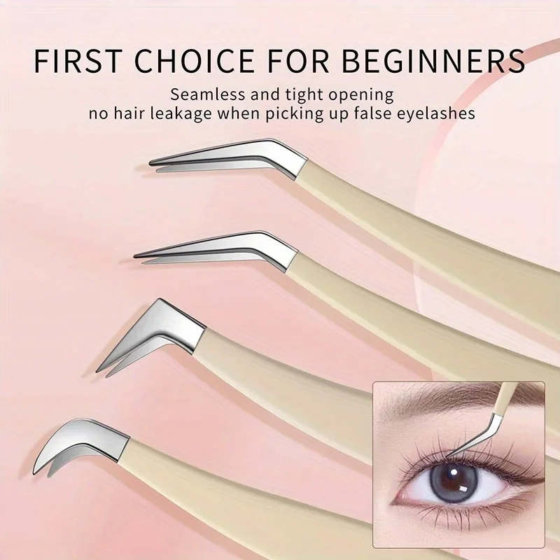 1/4 stücke Edelstahl Falsche Wimpern Pinzette Hohe Präzision Clip Verlängerung Pinzette Geeignet Für Anfänger Make-Up-Tools