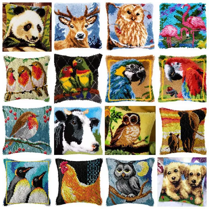 

Bird Series Owl Panda Latch Hook Pillow Kit DIY Segment Embroidery Materials Package Coarse Wool Pillow Cross Stitch knooppakket