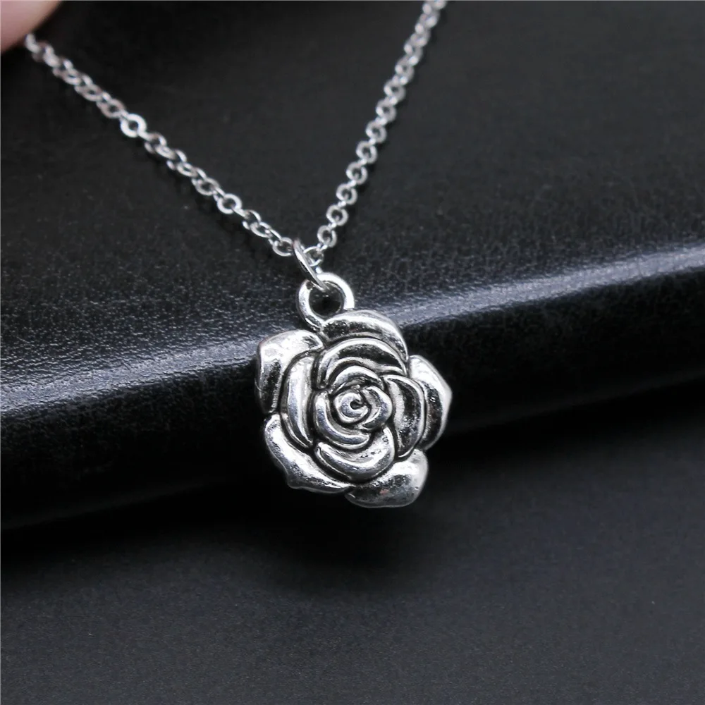 Simple Classic Fashion 15x18mm Antique Silver Color Rose Pendant Girl Women Short Chain Necklaces Choker Necklace