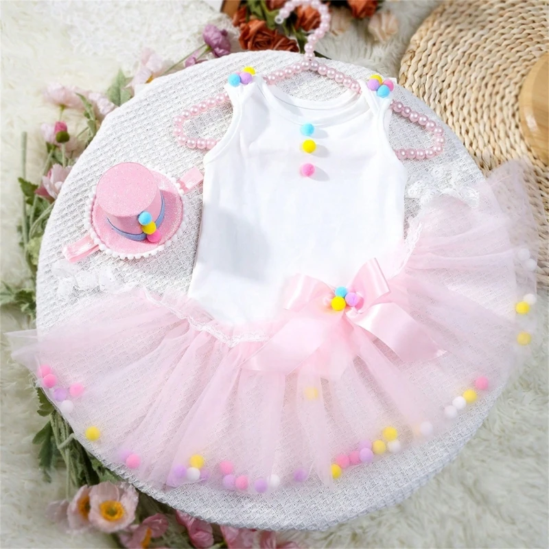 Newborn Shower Outfit Photo Props Romper Dress Tall Hat Photostudio Clothes W3JF