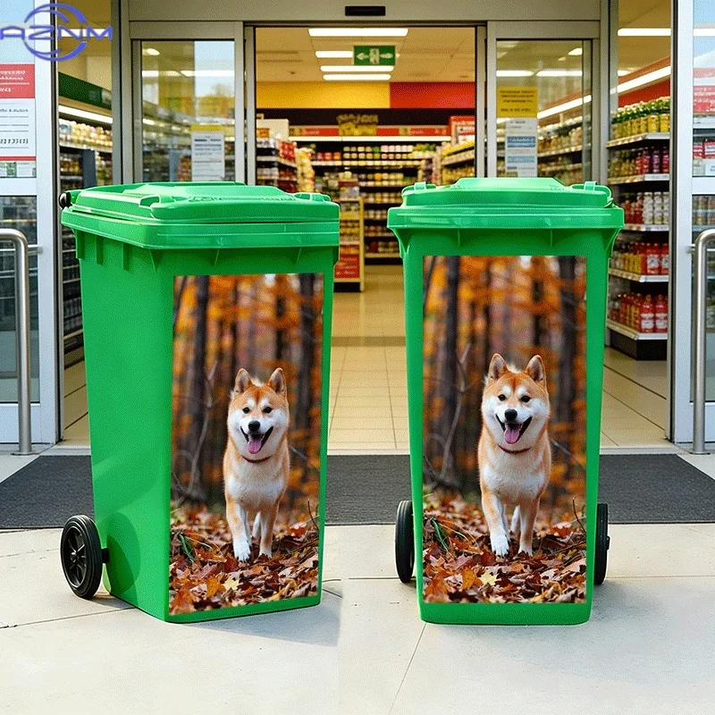1pc of Trash Can Sticker Featuring a Shiba Inu in an Autumn Theme, Designed for Wall Decoration. Self-Adhesive Wallpaper for K