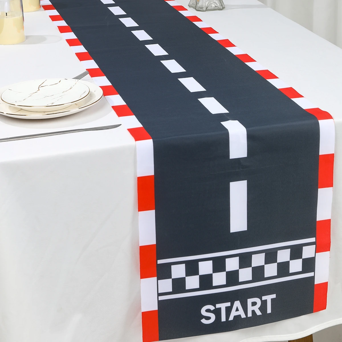 Racing Car Birthday Party Supplies Checkered Tablecloth Racetrack Table Runner Table Covers Boy Race Car Themed Party Decoration