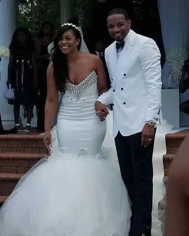 Personnalisé perlé Simple Satin sirène mariage chérie robes De mariée Tulle balayage Train grande taille Vestido De Noiva mariage Dre