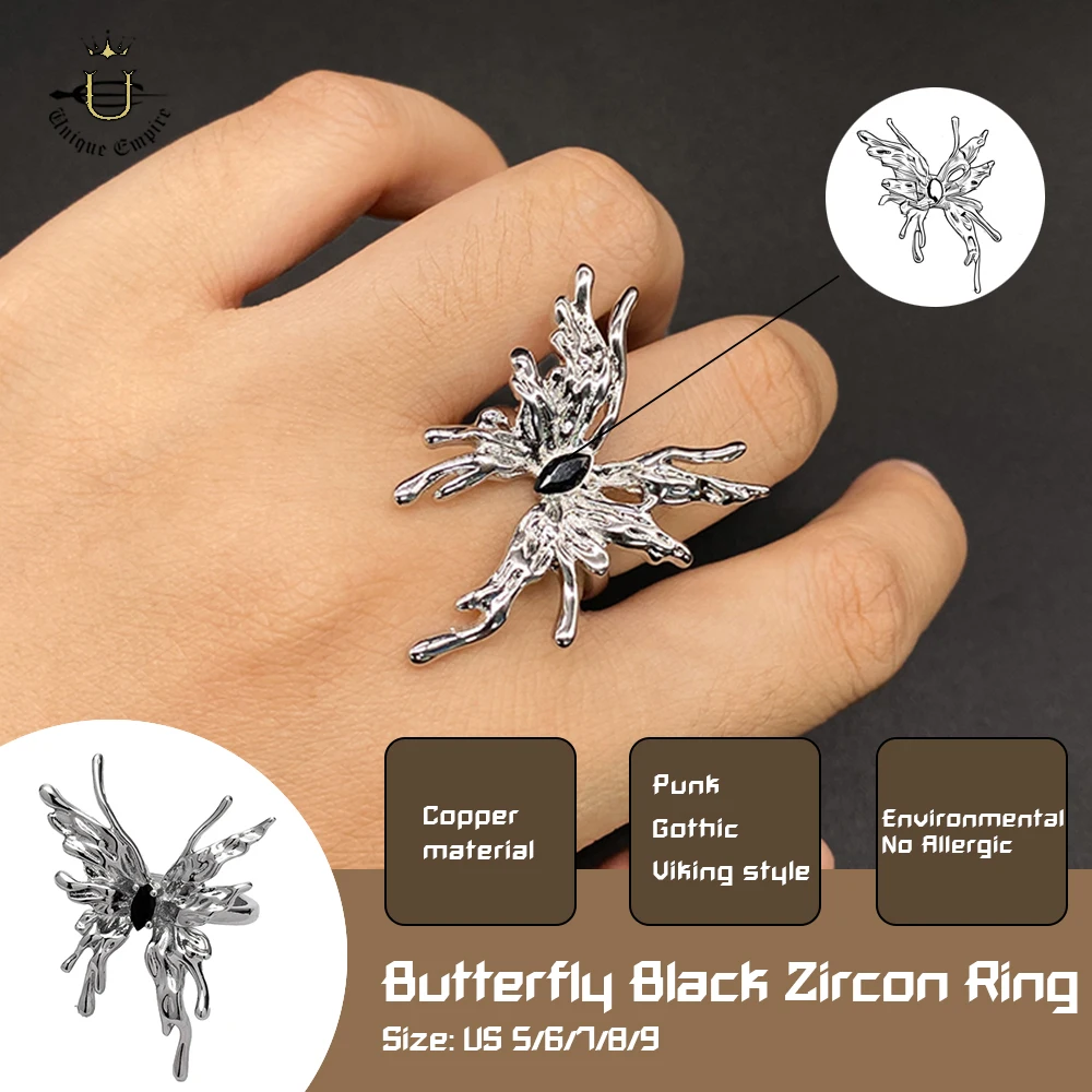 

Элегантное кольцо с бабочкой для женщин, сверкающий черный циркон, подарок на годовщину, изящное INS, модные ювелирные изделия, романтический подарок для H