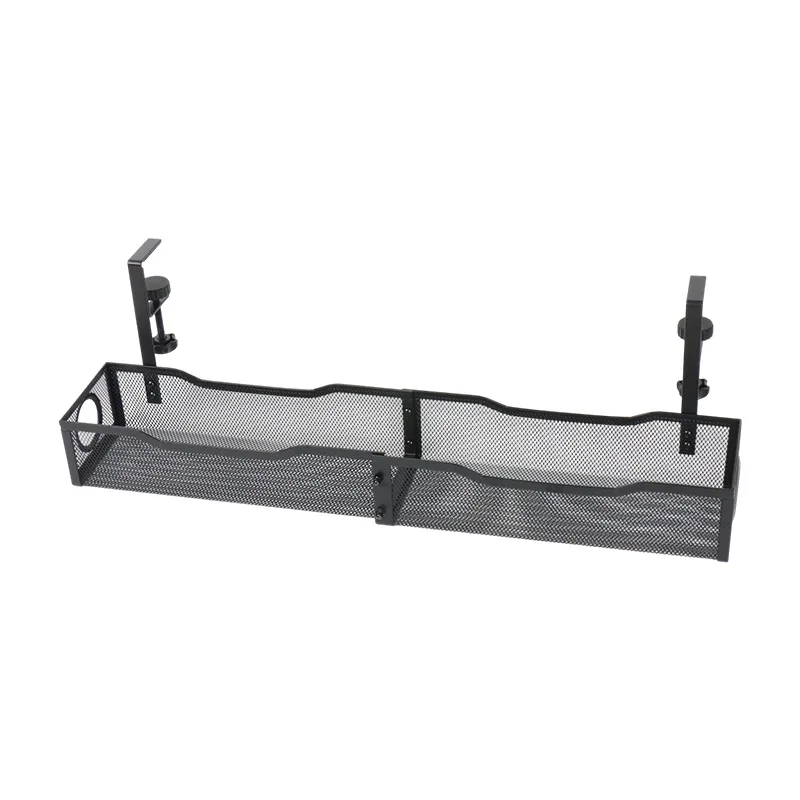 Under Desk Cable Management Basket 64cm Long No Drill Metal Wire Hanging Rack for Power Strip Router and Earphone Cables Space