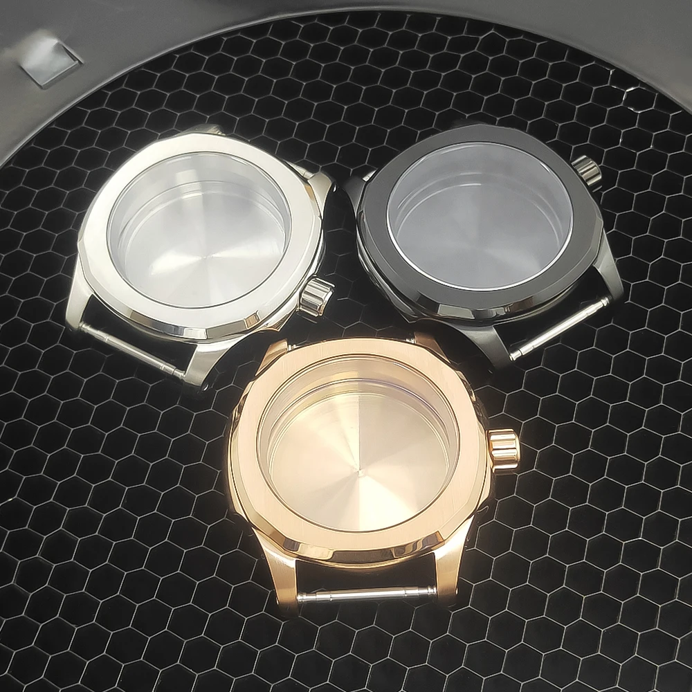 40mm square rose gold watch case sapphire glass Silver PVD Black Case fit NH35 NH36 ETA2824  movement