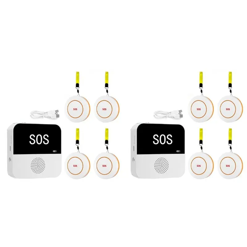 FULL-2X Wireless Wifi Elderly Caregiver Pager SOS Call Button Emergency SOS Alert System For Seniors Patients Elderly(B)