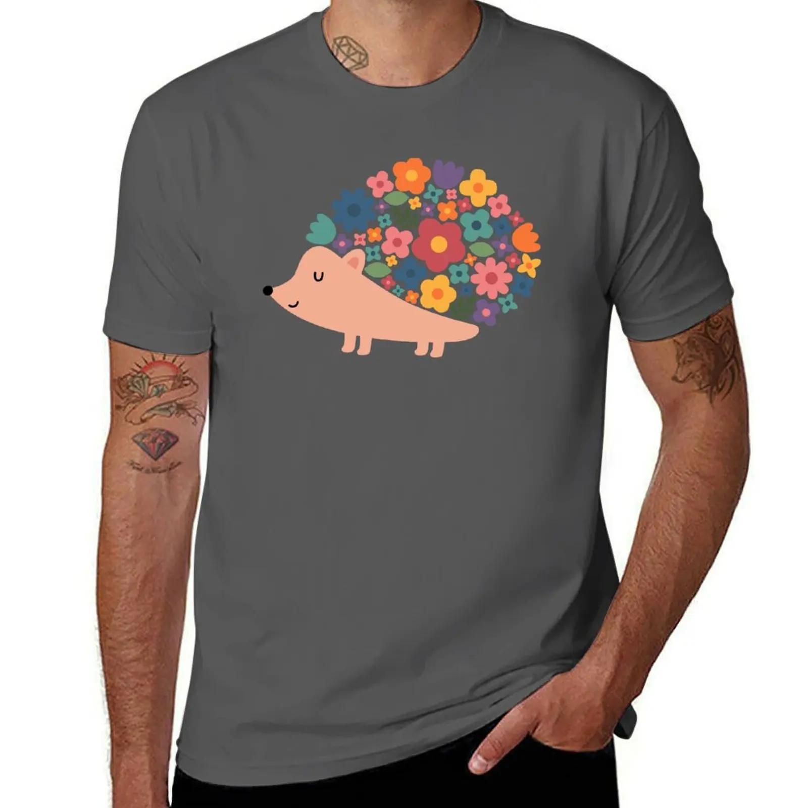 

Floral Hedgehog T-Shirt graphic t shirts Short sleeve tee fashion shirts anime tshirt shirts men graphic