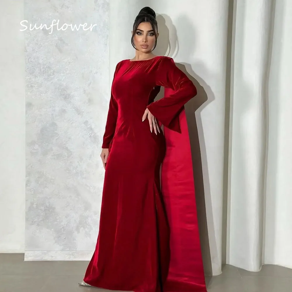

Sunflower Customized Red Backless Beaded Evening Dress for Women Long Sleeves Floor-Length Formal Occasion Dress 2025 فستان سهرة