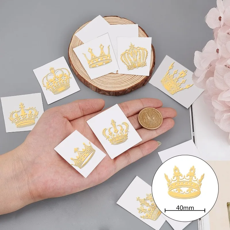 9pcs 1.6x1.6 Inch Crown Pattern Stickers Crown Metal Sticker Self Adhesive Gold Stickers Metal Gold Stickers for Scrapbooks