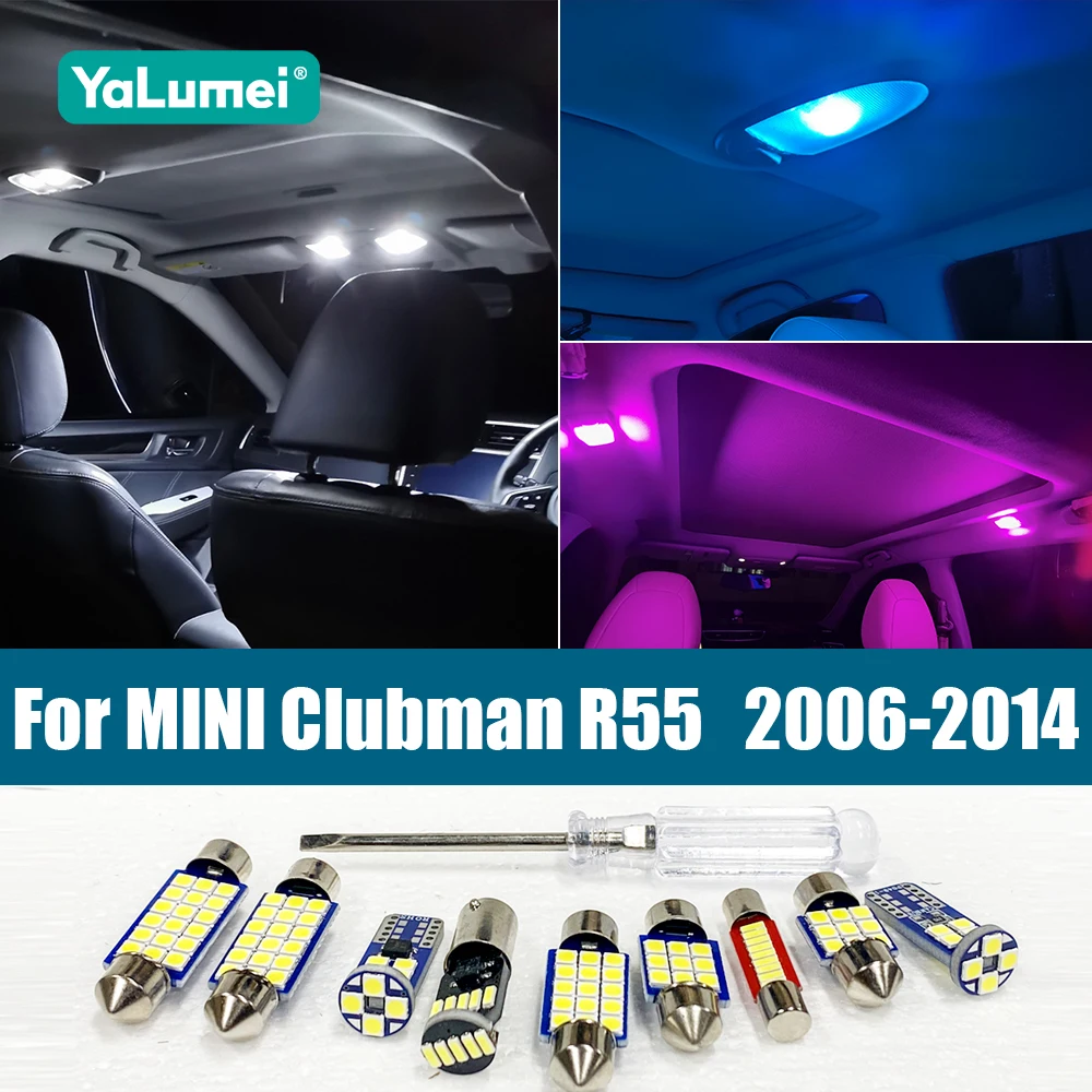 

For Mini Clubman R55 2006-2008 2009 2010 2011 2012 2013 2014 14pcs Car LED Bulb Dome Map Lamp Vanity Mirror Footwell Trunk Light