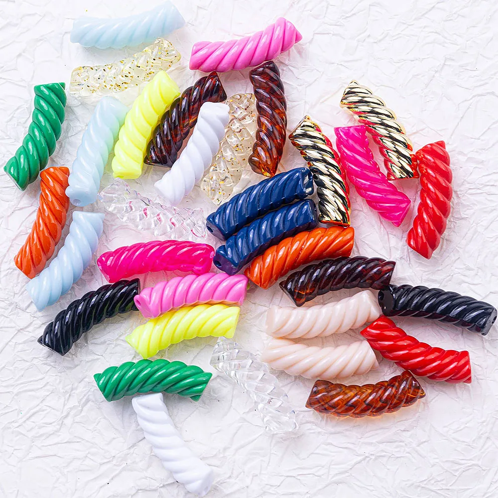 20Pcs Acrylic Twisted Curved Tube Loose Beads Bamboo Opaque Twist Straight Hole Beaded For Jewelry Making DIY Bracelet 32x8mm