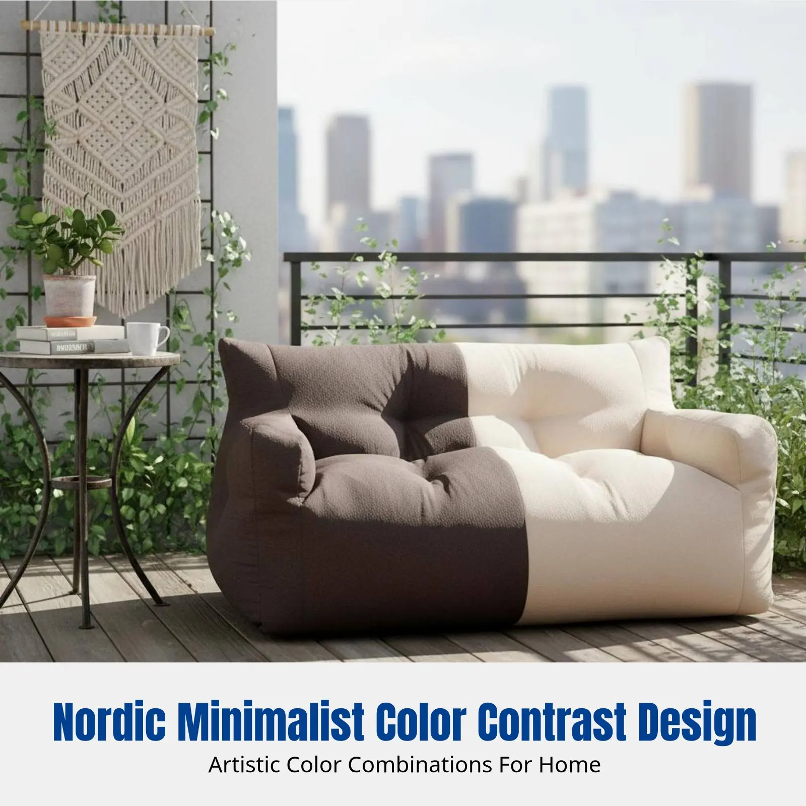 Bean Bag Sofa, Nordic Minimalist Design, Double Seat, Removable Cover, EPS Filling, Ideal for Small Apartments, Bedrooms
