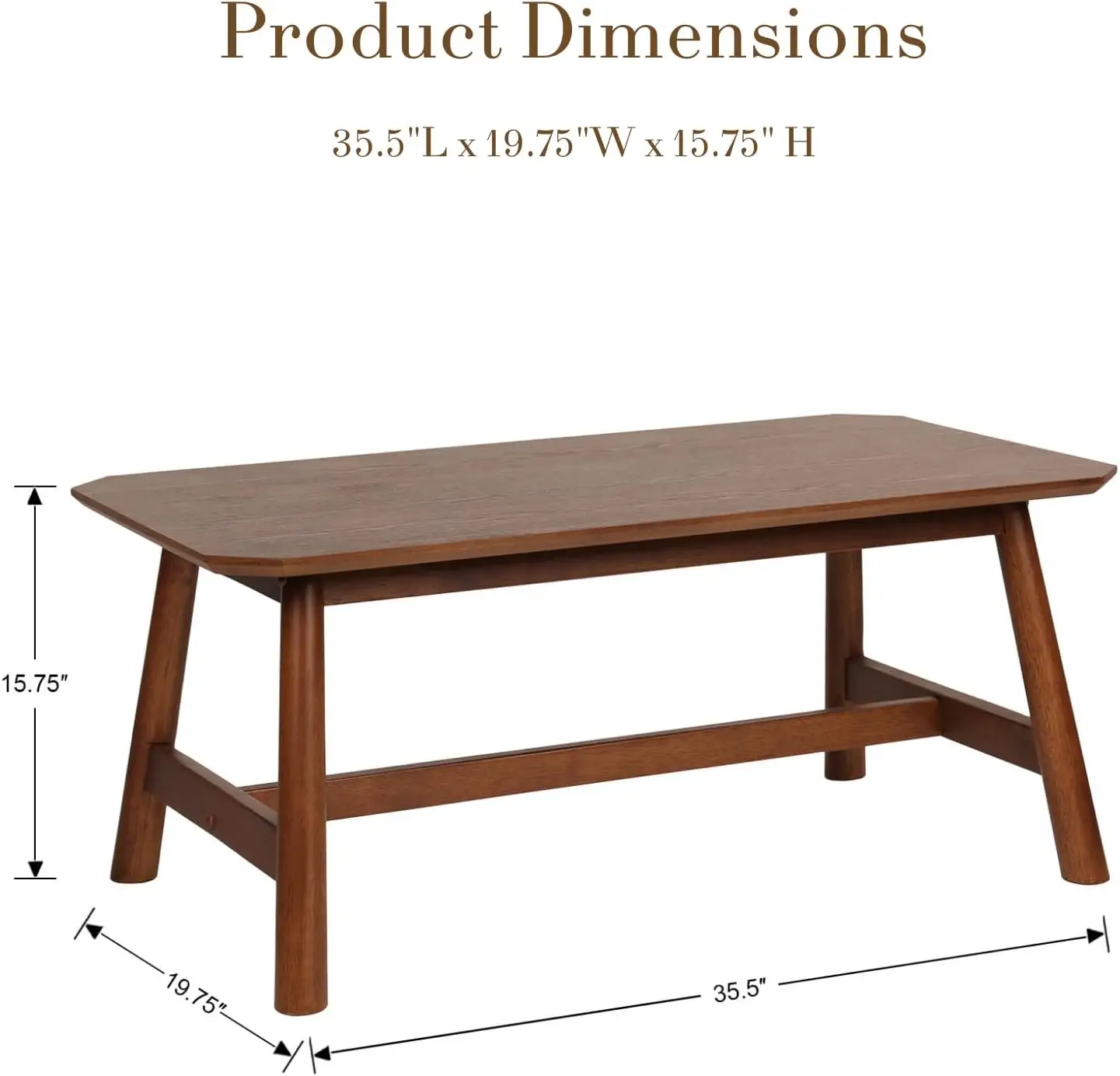 35.5” Coffee Table, Rectangle Coffee Tables with Wood Legs for Living Room Bedroom, Walnut Color