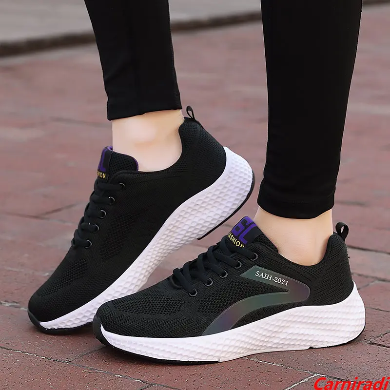 Flying Woven Breathable Casual Running Shoes Women Autumn Lac-up Sport Lightweight Sneakers Ladies Mesh Baskets Jogging Shoes