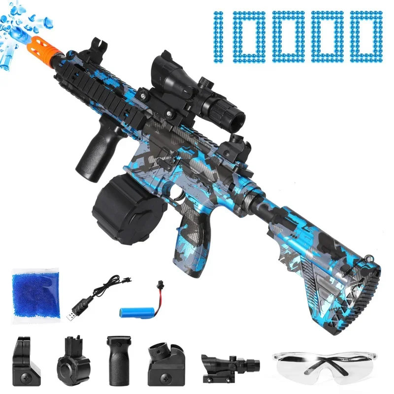 Manual e elétrico Gel Ball Splatter Gun, Toy Gun com 10000 contas de água, óculos para jogo ao ar livre, 2 em 1, M416