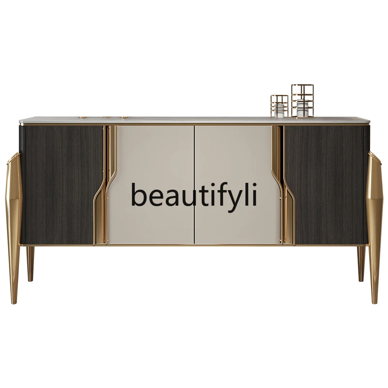 Italian light luxury door cabinet, living room partition, modern simple rock slab solid wood dining side cabinet