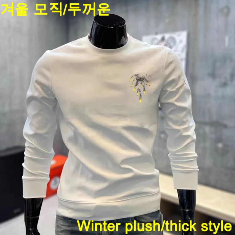 Winter Warm Men\'s Sweater Korean Harajuku High Street Cotton Sweatshirt Plush Thick Oversized O Neck Print Top Men\'s Clothes New