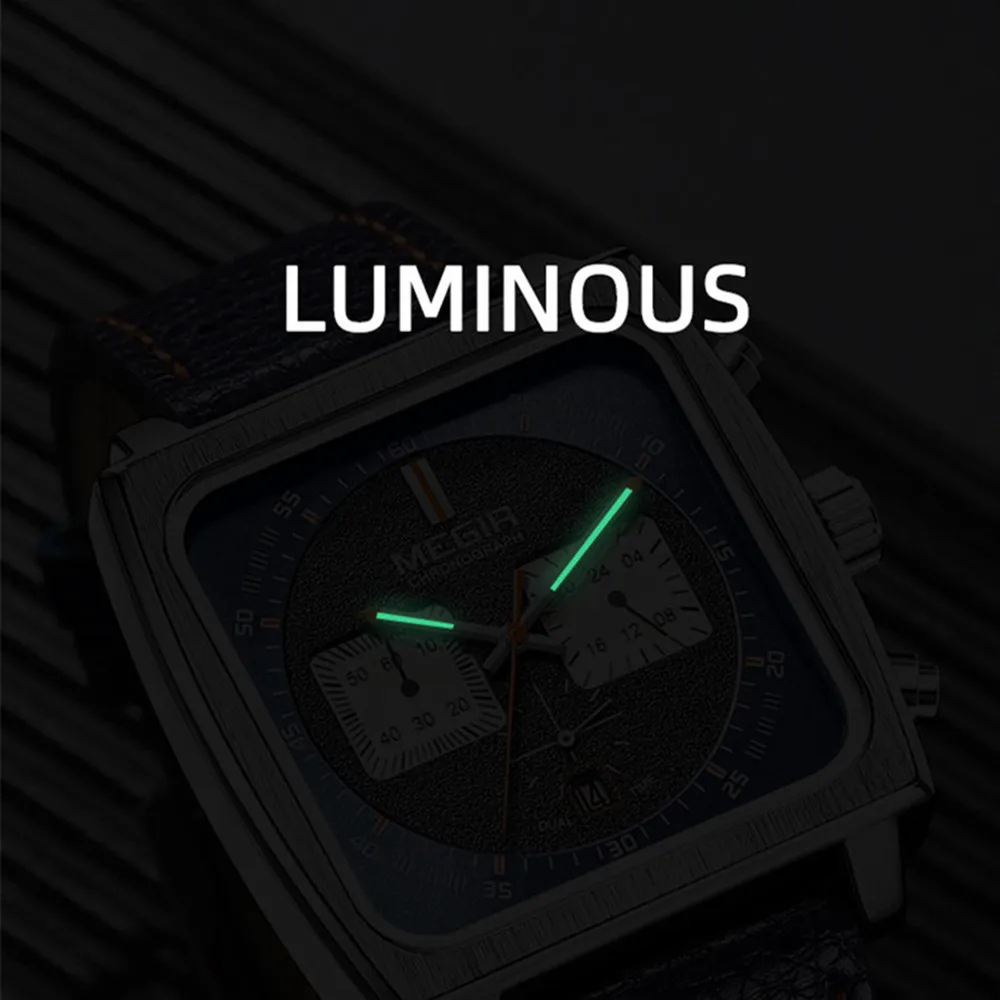 MEGIR Fashion Men Business Watches Chronograph Leather Strap Sport Military Wristwatch Luminous Clock 24-hour Reloj Hombre 2182