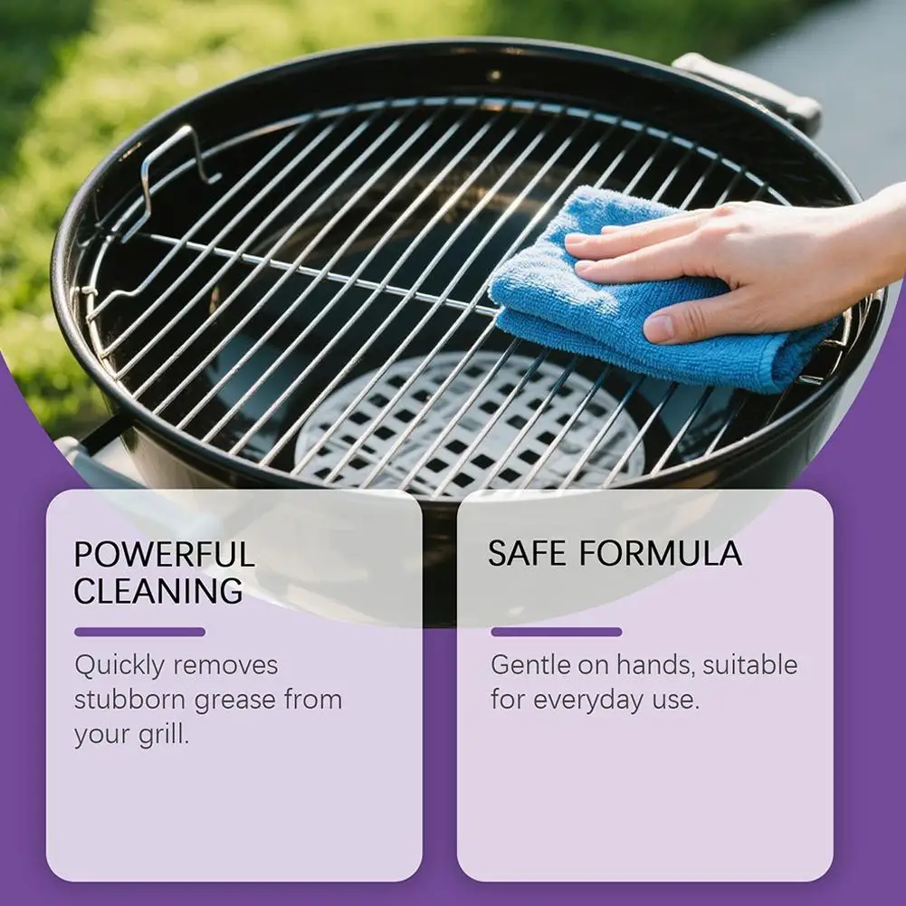 Limpiador de parrillas y sartenes para barbacoa, limpieza potente para eliminar la grasa tenaza y los residuos quemados de parrillas y sartenes, 120ml