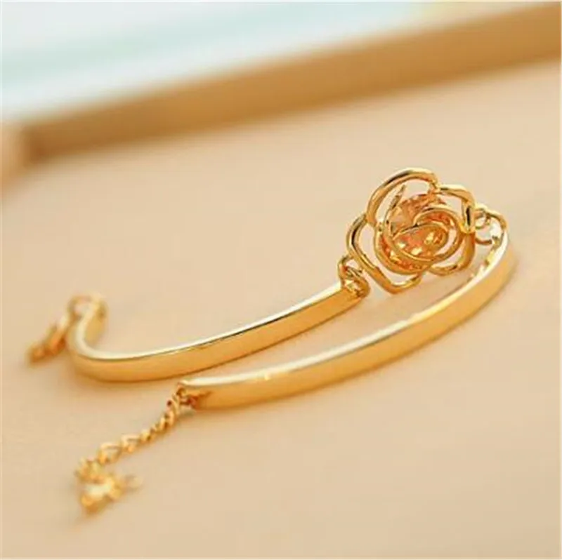 Rose Flower Bangles Beautiful Lovers Bracelets Adjustable Camellia Bracelet For Woman Girls Fashion Jewelry Gift