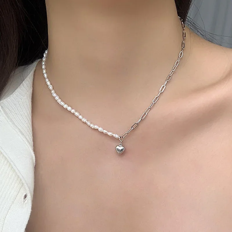 New Pearl Couple Cavicle Chain Necklace Geometric Korean Fashion Luxury Temperament Simple Sweet Love Pendant Necklace Jewelry