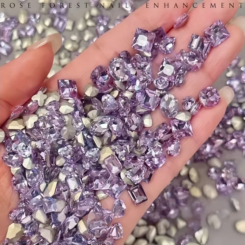 20/50pcs Nail Art violet clair scintillant cristal verre diamant Violet pointu bas nu strass gemme ongles accessoires breloques
