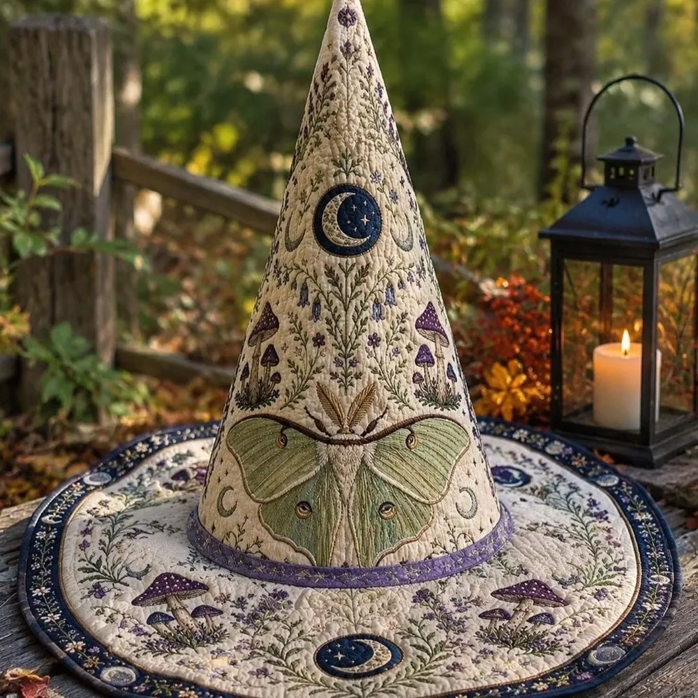 Wide Brim Halloween Witch Hat Vintage Quilting Process Pointed Wizard Hat Flower Reindeer Party Hat Festival